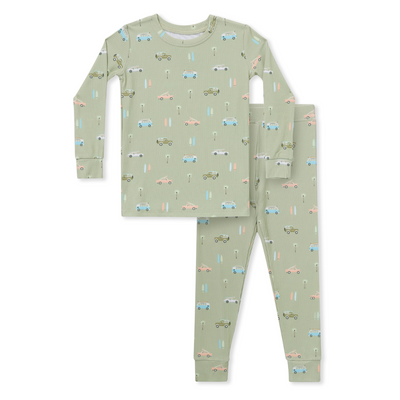 Two-Piece Pajama Set - Vintage Surf Cars Ribbed