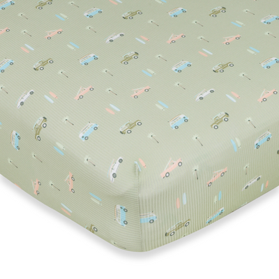 Crib Sheet - Vintage Surf Cars Ribbed
