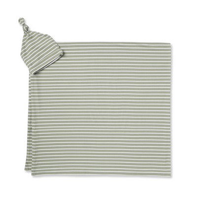 Swaddle Set - Olive Stripe Ribbed