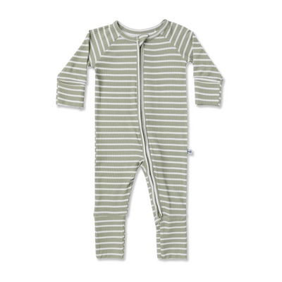 Zip Romper - Olive Stripe Ribbed