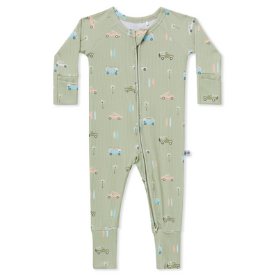 Zip Romper - Vintage Surf Cars Ribbed