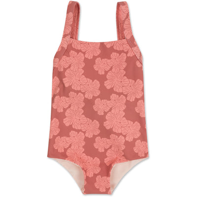 Girls Tie-Back One-Piece Swimsuit - Mauve Hibiscus